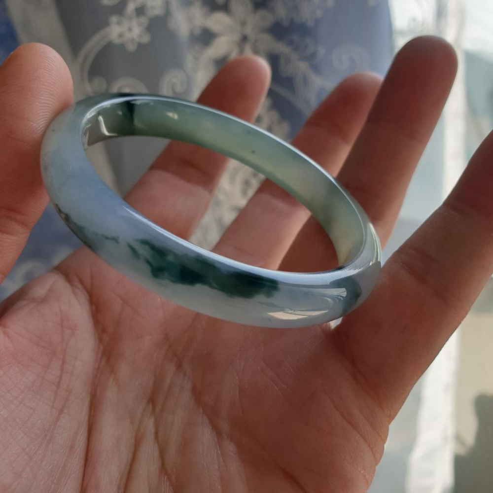 天然緬甸玉A貨-Y615-冰種紫羅蘭飄花玉鐲(附亞瑟證書) 寬9.3mm厚6.6mm內徑53.4mm約17圍 無紋無摳無-細節圖7