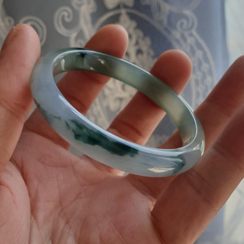 天然緬甸玉A貨-Y615-冰種紫羅蘭飄花玉鐲(附亞瑟證書) 寬9.3mm厚6.6mm內徑53.4mm約17圍 無紋無摳無-細節圖8