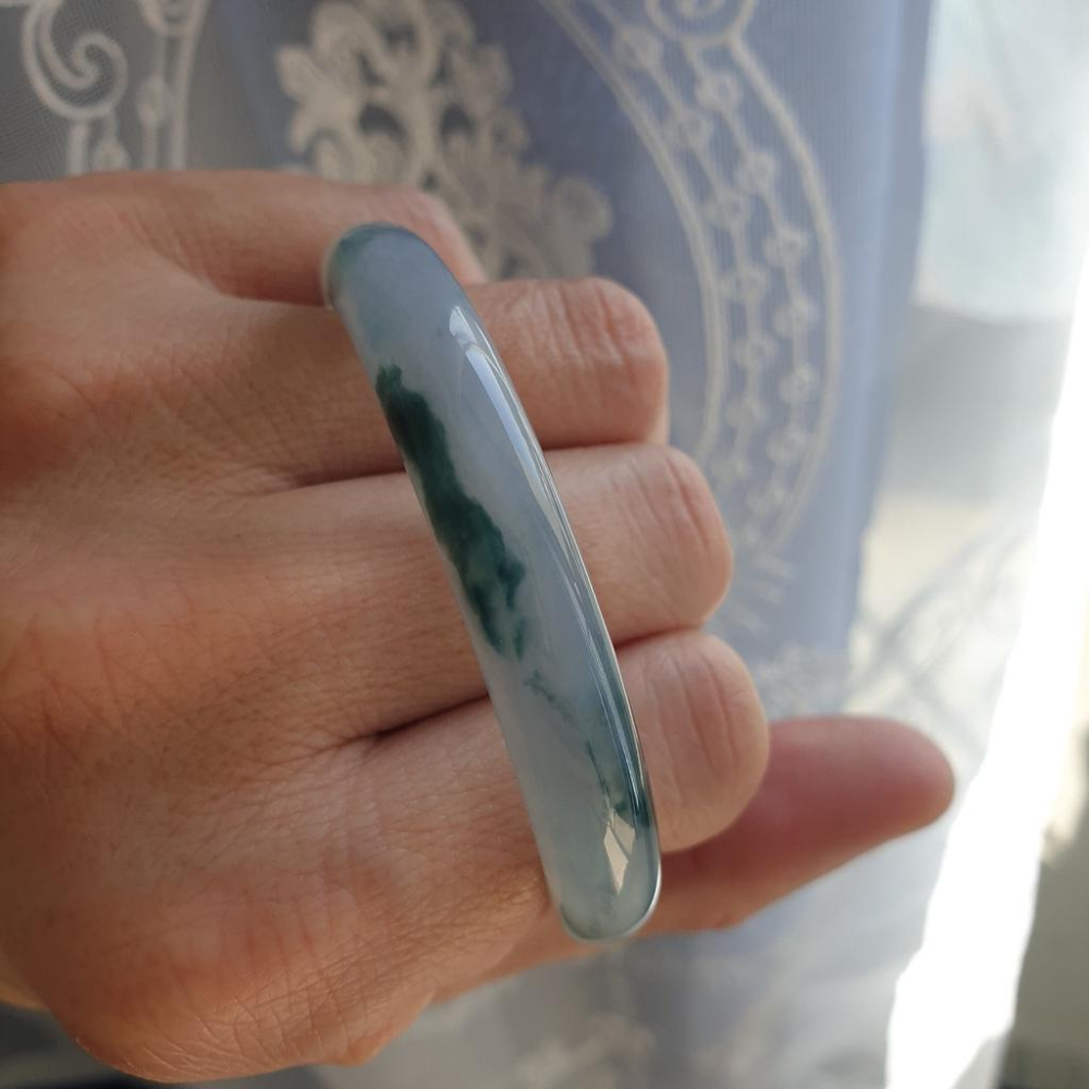 天然緬甸玉A貨-Y615-冰種紫羅蘭飄花玉鐲(附亞瑟證書) 寬9.3mm厚6.6mm內徑53.4mm約17圍 無紋無摳無-細節圖9