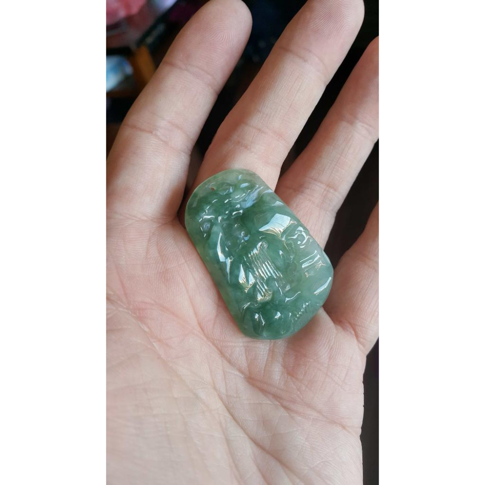 逸品軒~天然緬甸玉A貨-R1825-冰細糯山水貴人墜子 長46mm寬30.4mm厚5.5mm 無摳無紋無裂、種水好、質地-細節圖2