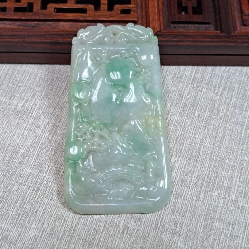 逸品軒～天然緬甸玉A貨-Z5140-飄花山水貴人墜子長62.7mm寬33.2mm厚6.2mm💰特價1180元•-細節圖2