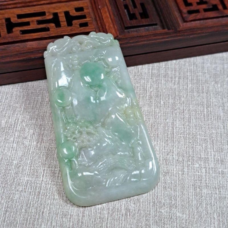 逸品軒～天然緬甸玉A貨-Z5140-飄花山水貴人墜子長62.7mm寬33.2mm厚6.2mm💰特價1180元•-細節圖4