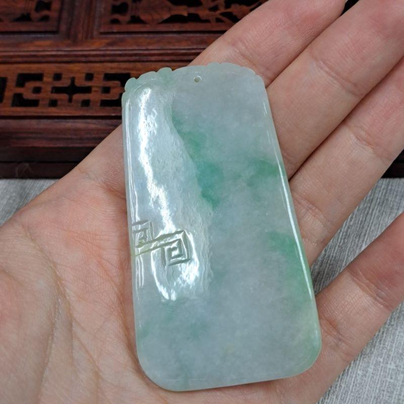 逸品軒～天然緬甸玉A貨-Z5140-飄花山水貴人墜子長62.7mm寬33.2mm厚6.2mm💰特價1180元•-細節圖5