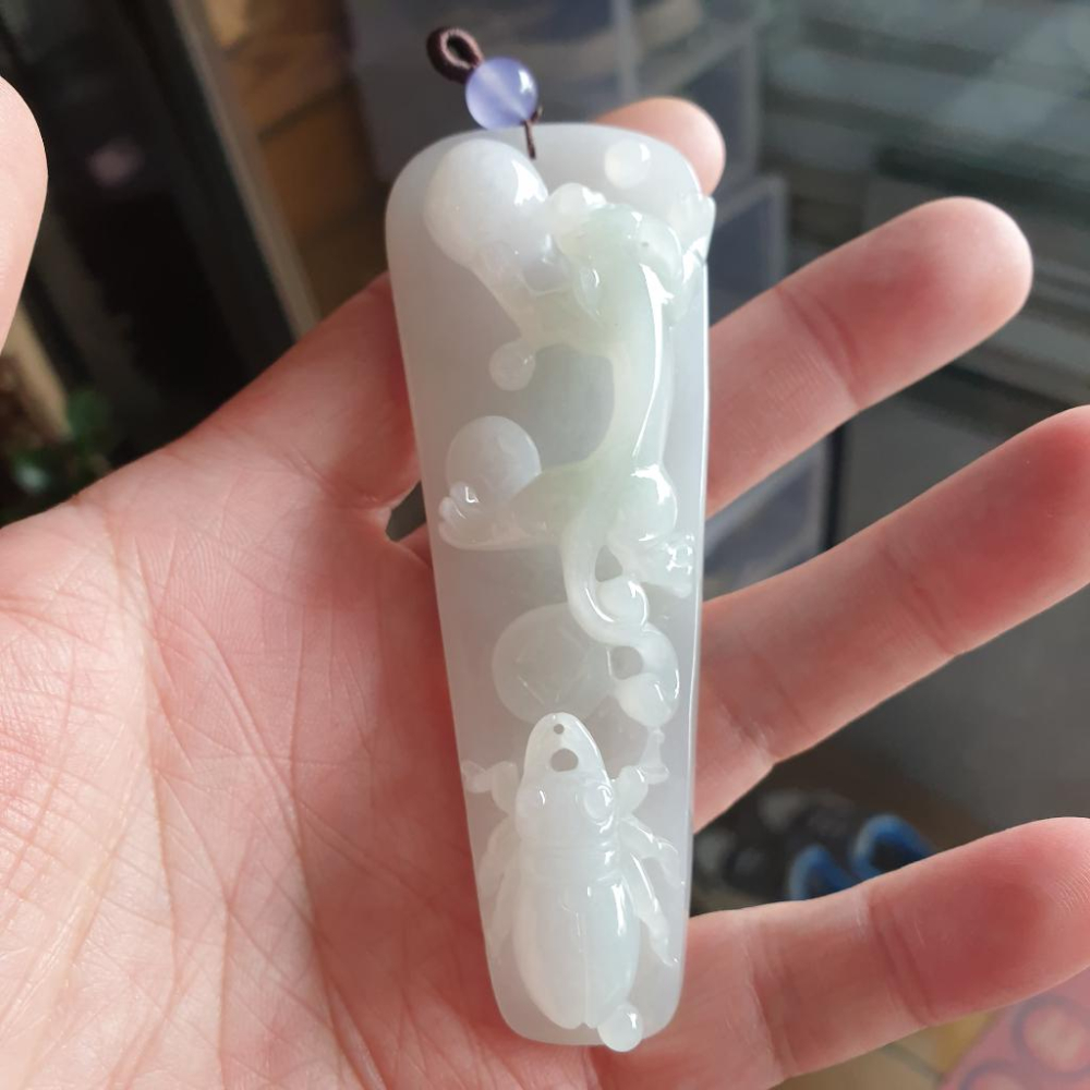 逸品軒~天然緬甸玉A貨-R1653-冰細糯富甲天下手把件 長98.7mm寬35.3mm厚18.5mm 玉質細膩，雕工立體-細節圖7
