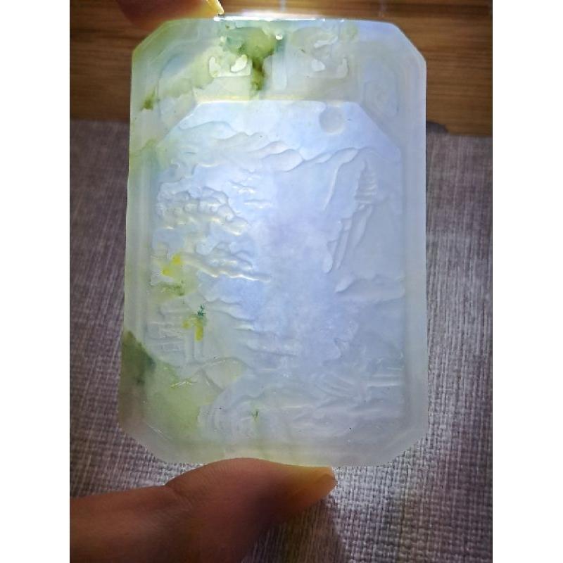 逸品軒～天然緬甸玉A貨-Z5851-冰糯山水墜子長66.1mm寬44.6mm厚5mm💰特價2800元• 翡翠山水牌可以-細節圖4