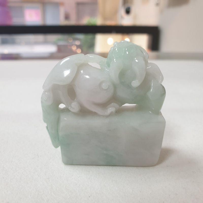 天然緬甸玉A貨-O0288-飄花貔貅小擺件(附陸證)高48.5mm寬48.1mm厚16.3mm💰特價2200元-細節圖4