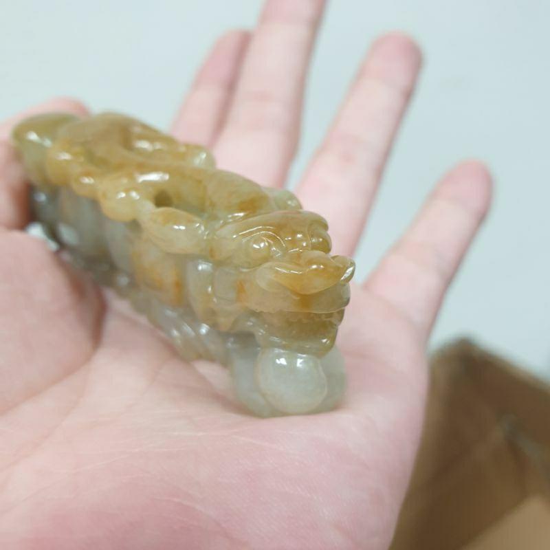 天然緬甸玉A貨-O0352-黃翡貔貅小擺件/手把件長73.5mm寬18mm厚27mm💰特價2500元-細節圖2