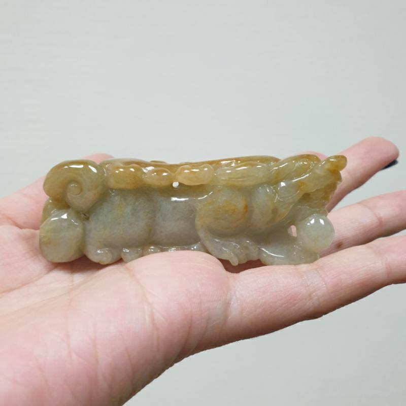 天然緬甸玉A貨-O0352-黃翡貔貅小擺件/手把件長73.5mm寬18mm厚27mm💰特價2500元-細節圖3