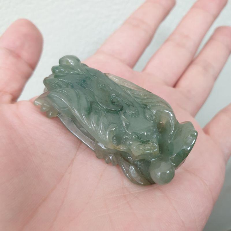 天然緬甸玉A貨-O0302-冰糯油青如意天祿小擺件長53mm寬24.2mm厚15.5mm💰特價3000元-細節圖3