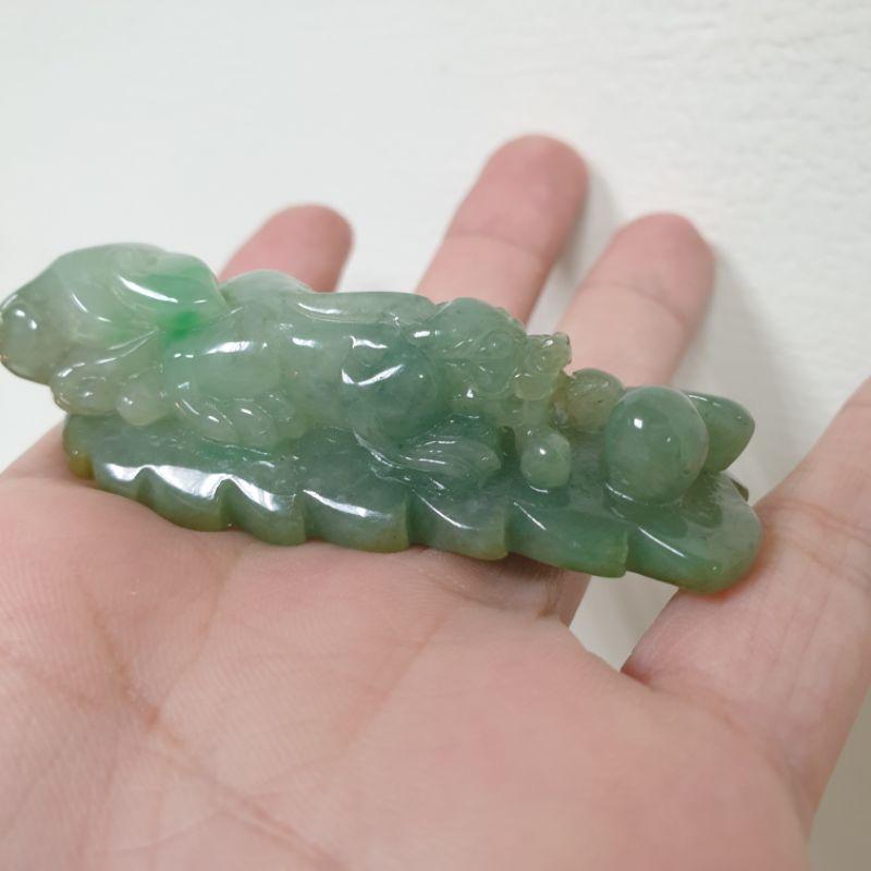 天然緬甸玉A貨-O0260-飄花招財貔貅小擺件/墜子長67.1mm寬27.1mm厚19.3mm💰特價2500元-細節圖2