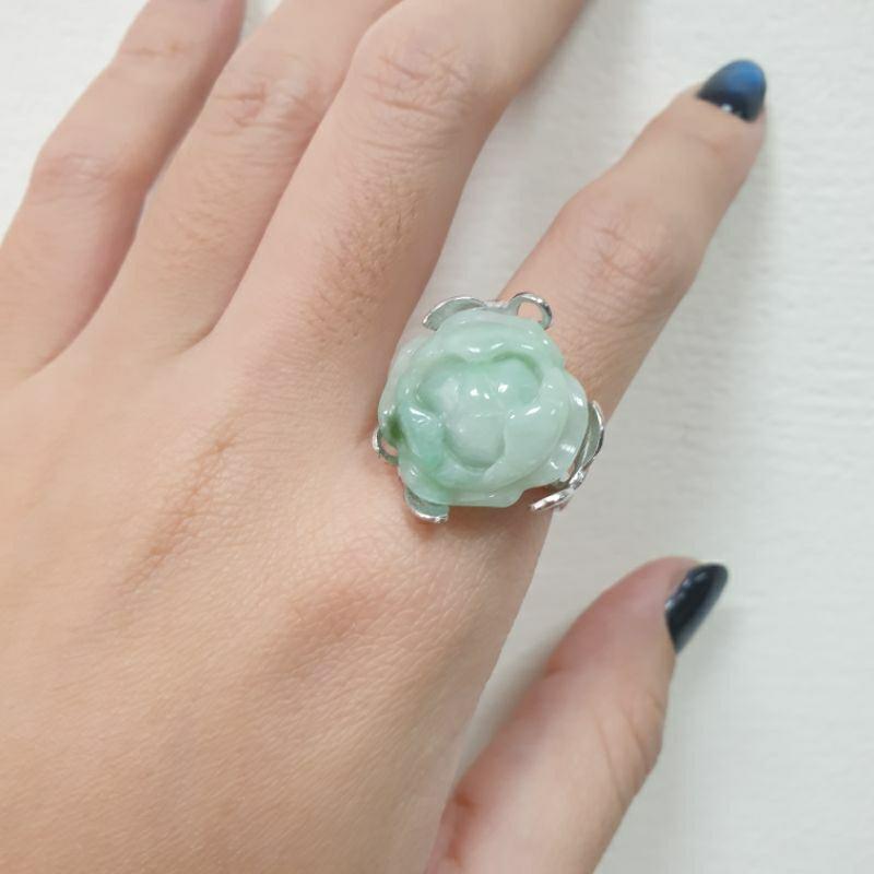 天然緬甸玉A貨-J0211-花戒指寬19mm厚5mm• 925銀台可調式戒圍💰特價888元-細節圖5