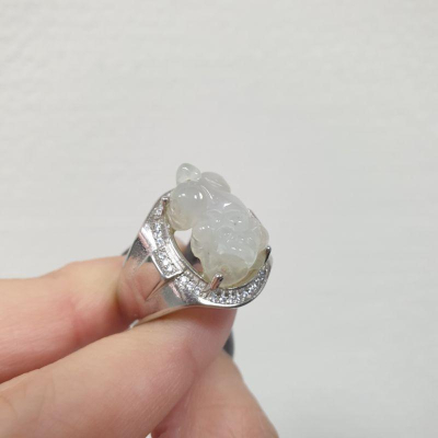 天然緬甸玉A貨-J0175-925銀冰糯貔貅戒指貔貅長15.6mm寬9.1mm厚9.6mm💰特價700元 🔸️活動戒圍