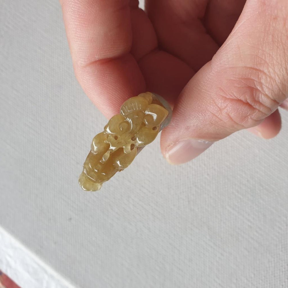 天然緬甸玉A貨-J0148-冰糯黃翡貔貅戒指 寬10.8mm厚3mm內徑19.5mm國際圍#16 貔修長28.6mm寬1-細節圖2