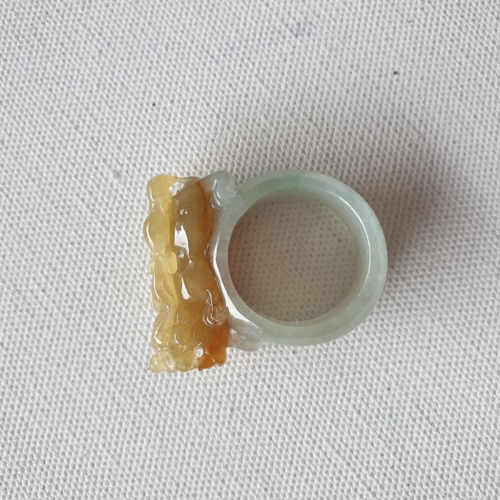 天然緬甸玉A貨-J0148-冰糯黃翡貔貅戒指 寬10.8mm厚3mm內徑19.5mm國際圍#16 貔修長28.6mm寬1-細節圖5