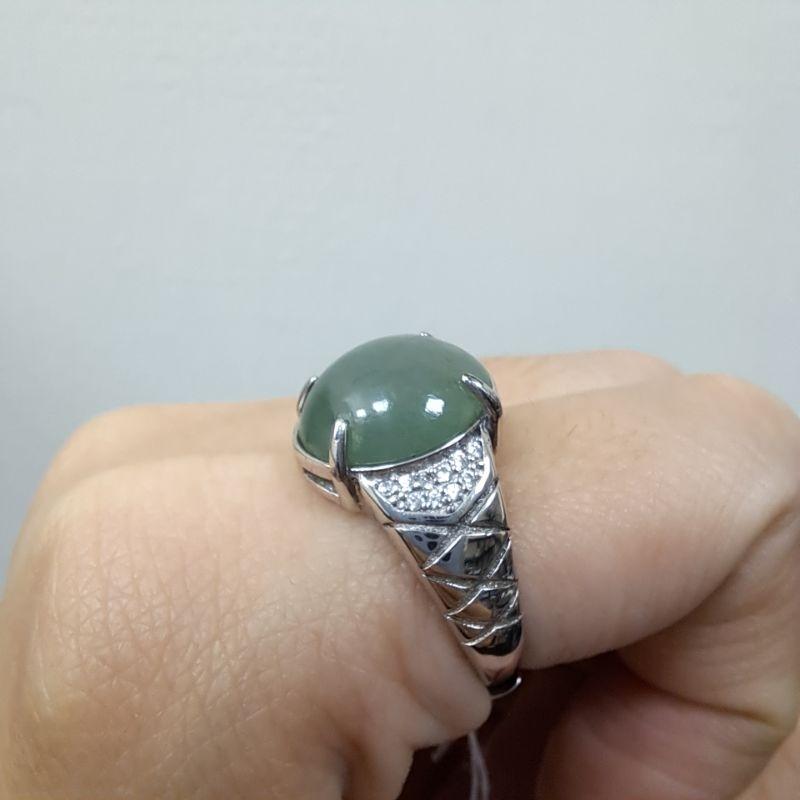天然緬甸玉A貨-J0190-冰糯淡綠蛋面925銀戒指長12.8mm寬11.6mm厚5.7mm💰特價2380元•可調式戒圍-細節圖4