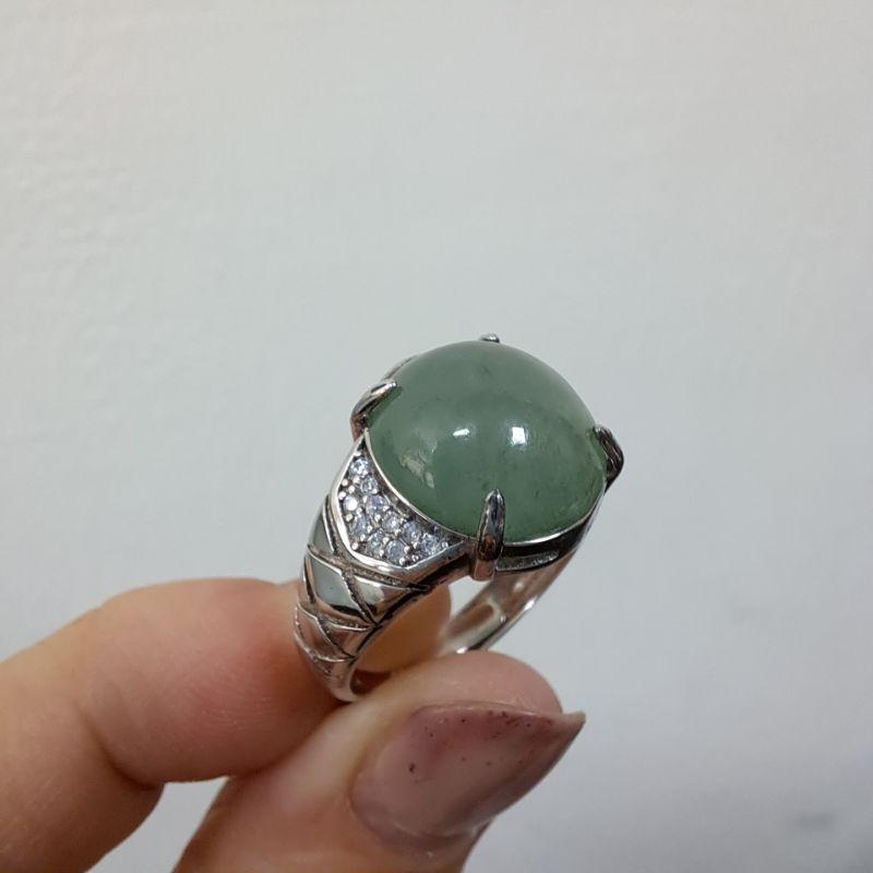 天然緬甸玉A貨-J0190-冰糯淡綠蛋面925銀戒指長12.8mm寬11.6mm厚5.7mm💰特價2380元•可調式戒圍-細節圖5