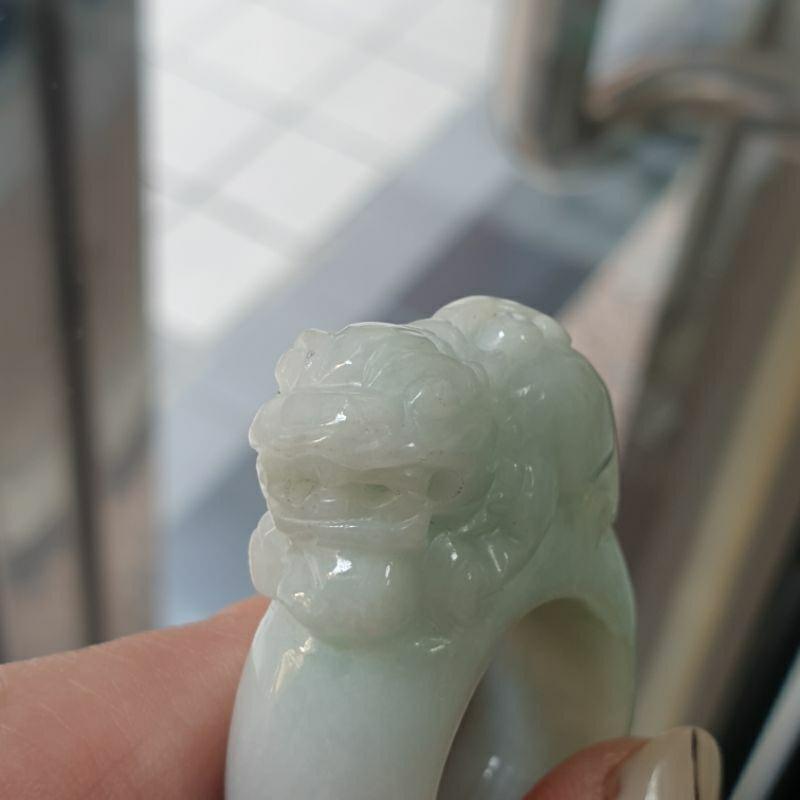 天然緬甸玉A貨-J0220-細糯貔貅戒指寬12.4mm厚6.6mm內徑17.2mm國際圍#12-細節圖2