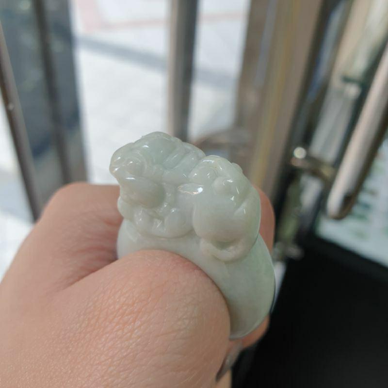 天然緬甸玉A貨-J0220-細糯貔貅戒指寬12.4mm厚6.6mm內徑17.2mm國際圍#12-細節圖3