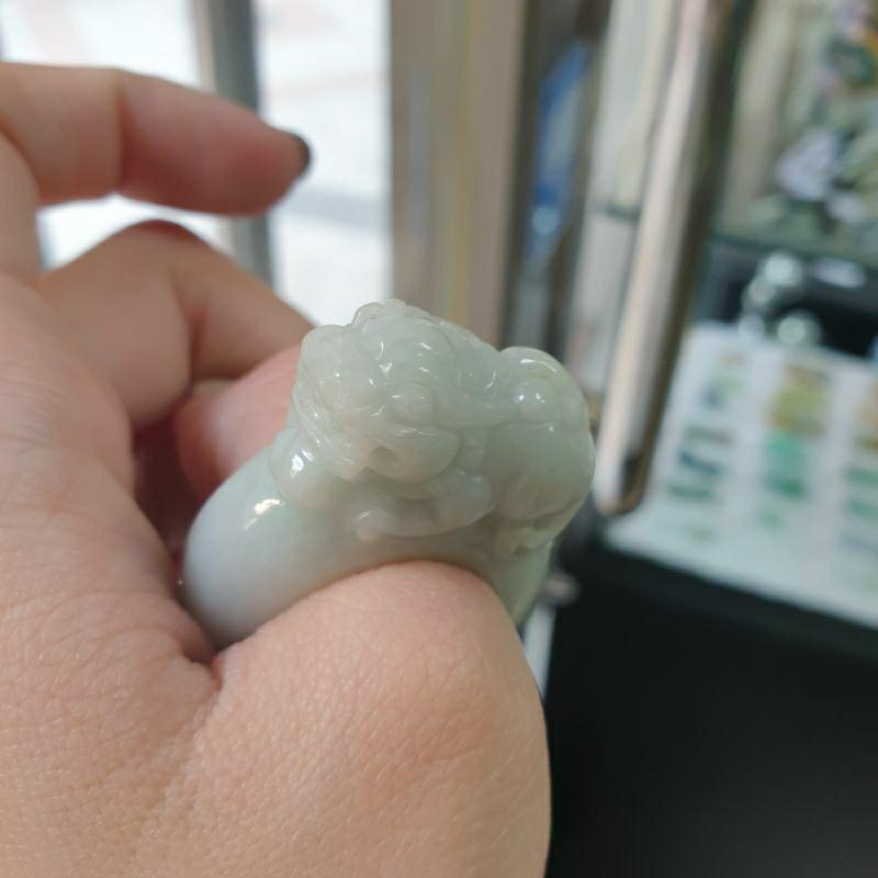 天然緬甸玉A貨-J0220-細糯貔貅戒指寬12.4mm厚6.6mm內徑17.2mm國際圍#12-細節圖4