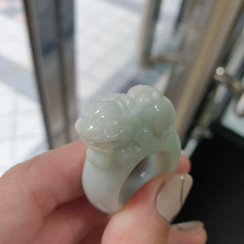 天然緬甸玉A貨-J0220-細糯貔貅戒指寬12.4mm厚6.6mm內徑17.2mm國際圍#12-細節圖5