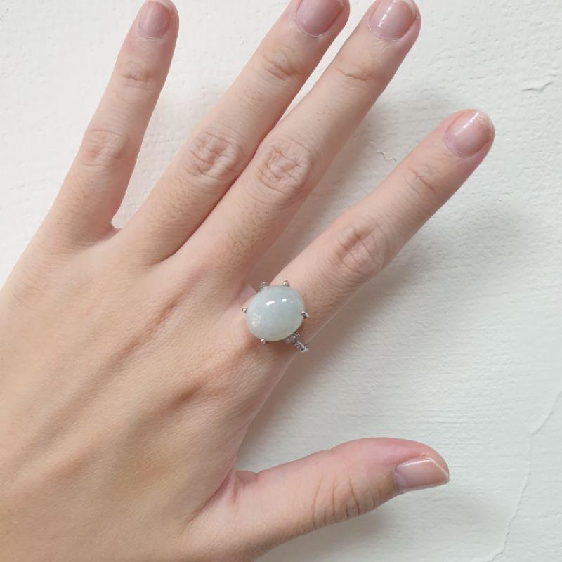 天然緬甸玉A貨-蛋面戒指-J0117-長14.5mm寬12.5mm厚8.9mm♥️特價1500元🌟925銀台-細節圖4