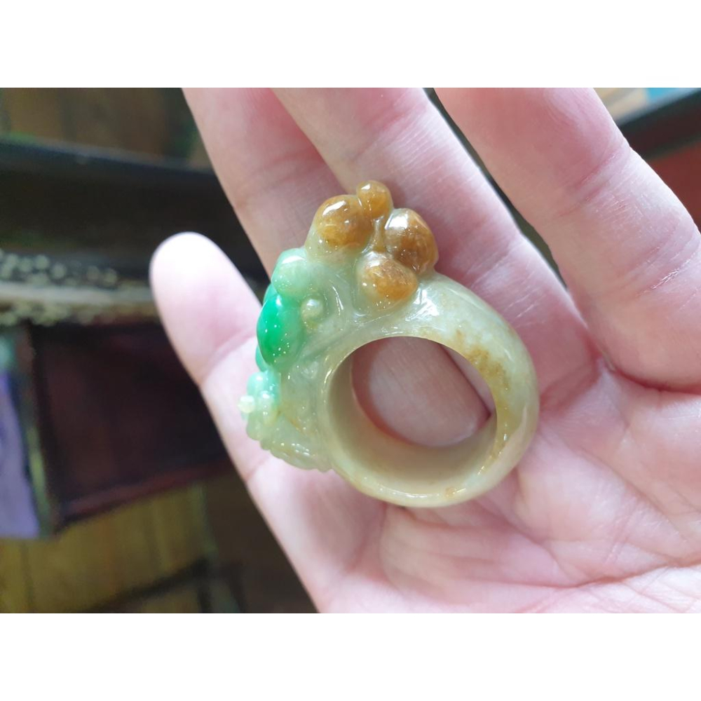 天然緬甸玉A貨-J0091-黃加綠戒指 長13.5mm寬42.8mm內徑21.5mm國際圍#21 種水好、質地細膩、黃翡-細節圖4