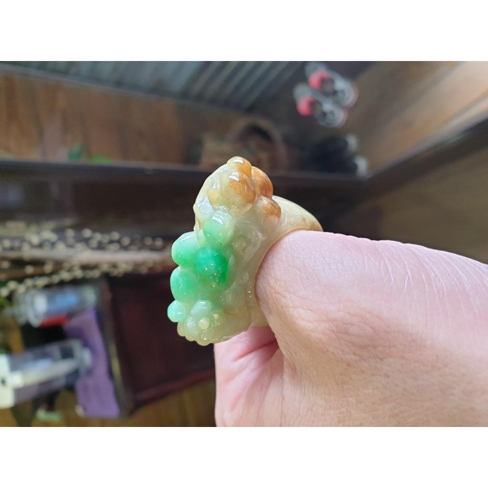 天然緬甸玉A貨-J0091-黃加綠戒指 長13.5mm寬42.8mm內徑21.5mm國際圍#21 種水好、質地細膩、黃翡-細節圖5
