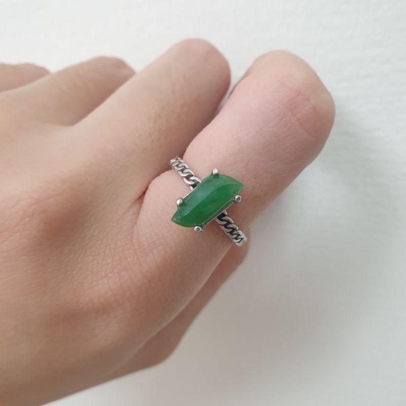 天然緬甸玉A貨-J0132-925銀台翡翠戒指主石:長12.4mm寬5.8mm厚5.8mm💰特價2500元▪️活動戒圍-細節圖3
