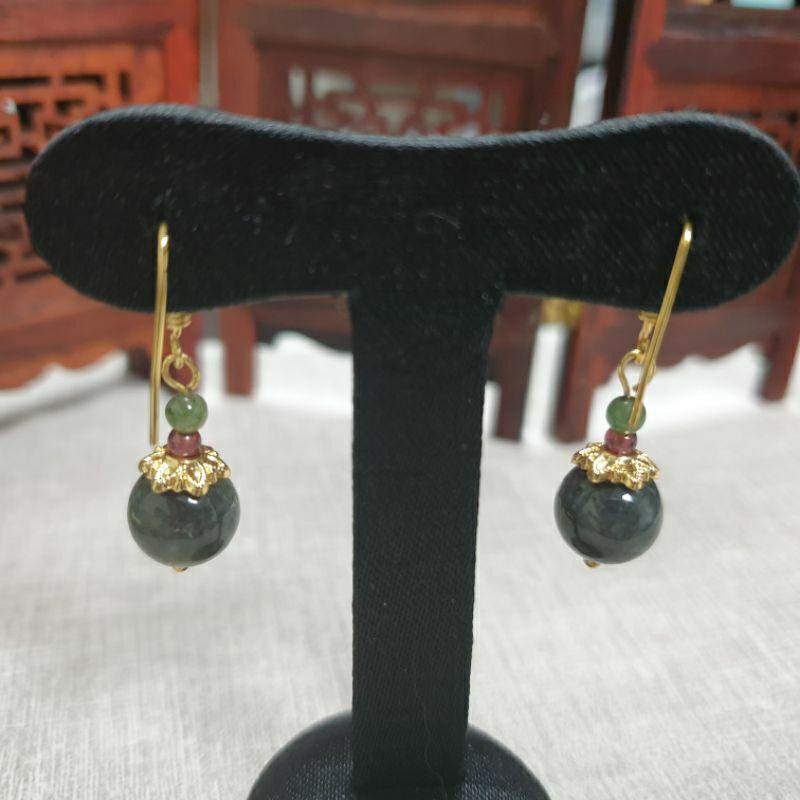 天然緬甸A玉-E0050-925銀烏雞耳飾珠寬9.7mm💰特價500元-細節圖2