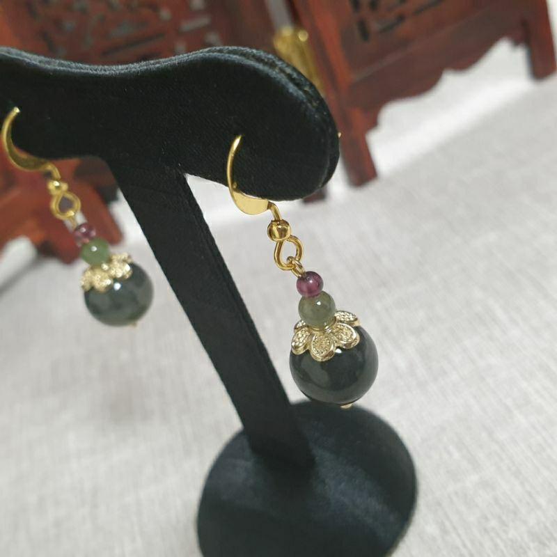 天然緬甸A玉-E0046-925銀烏雞耳飾珠寬9.6mm💰特價500元-細節圖3