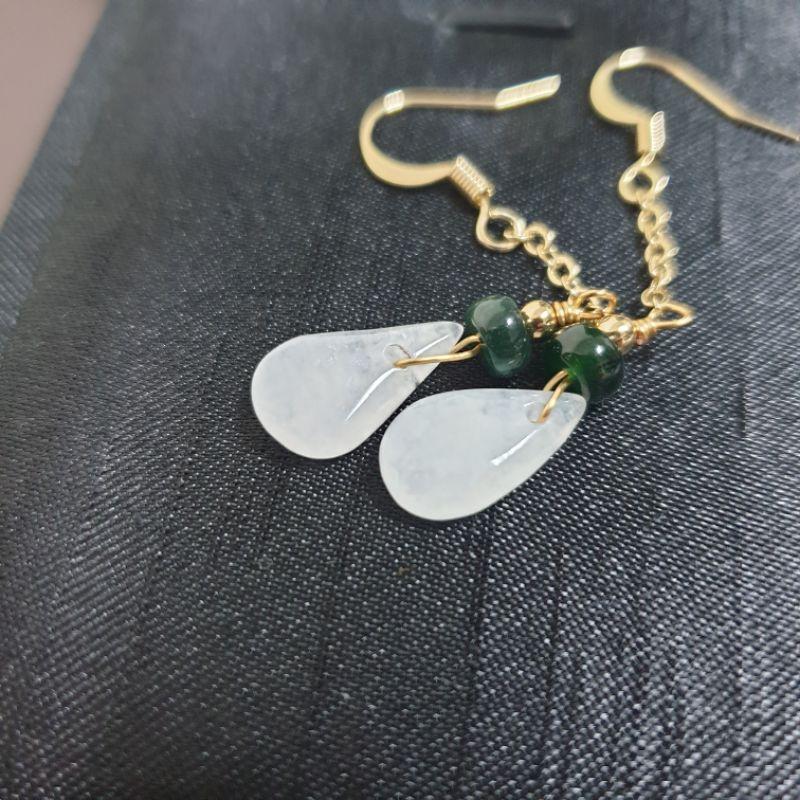 天然緬甸玉A貨-E0021-冰種水滴耳飾主石長14.7mm寬8.4mm厚3.6mm💰特價1280元🔸️925銀耳勾-細節圖2