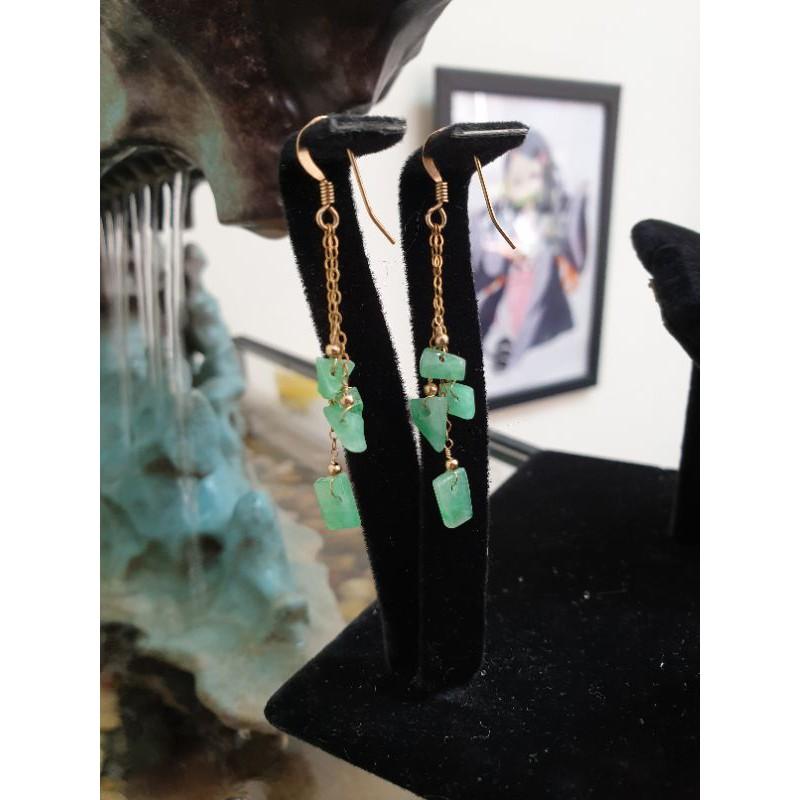 天然緬甸玉-嬌綠色随形耳勾-E0005-材質:主石天然緬甸玉／其他配件:首飾銀。總長度:5.5公分特價:1200元-細節圖3