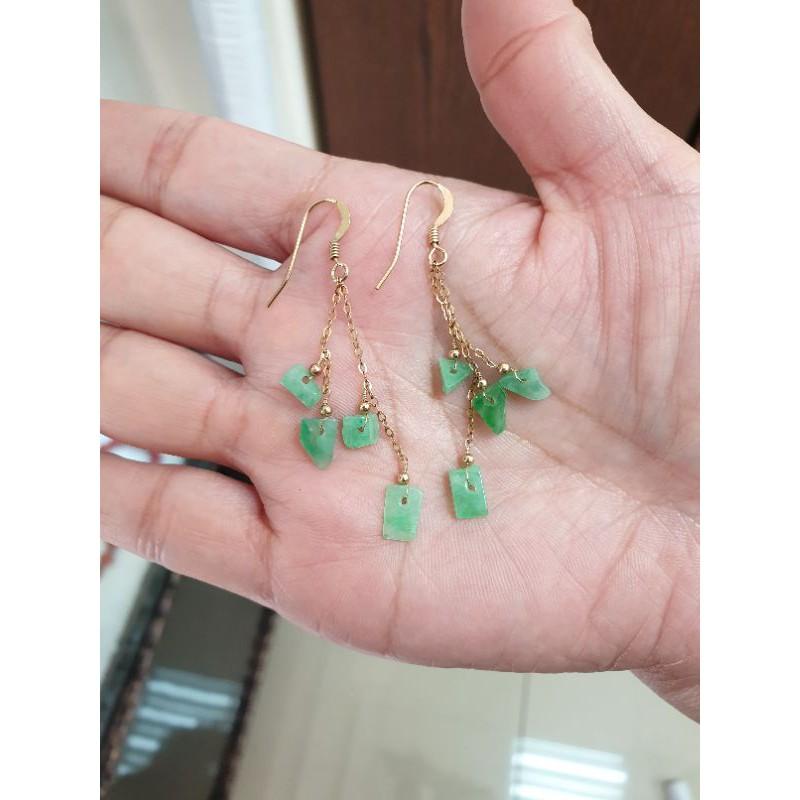 天然緬甸玉-嬌綠色随形耳勾-E0005-材質:主石天然緬甸玉／其他配件:首飾銀。總長度:5.5公分特價:1200元-細節圖5