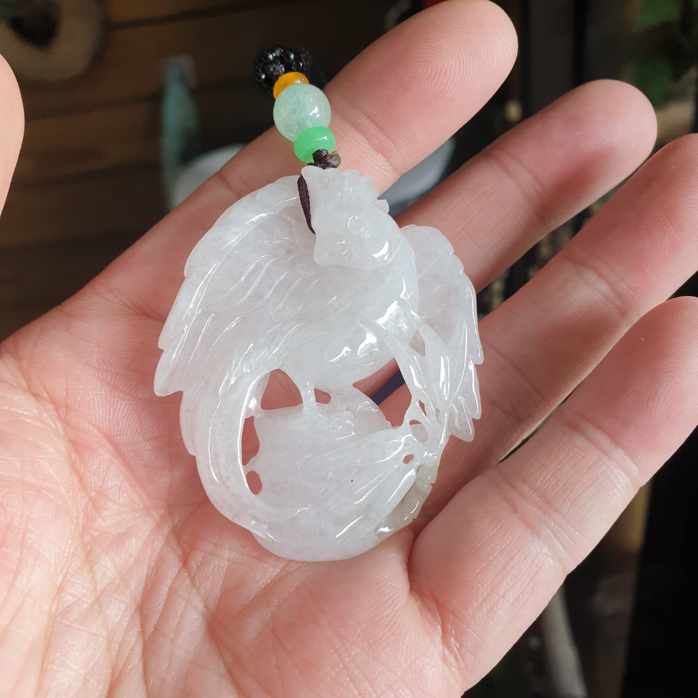 逸品軒~天然緬甸玉A貨-R1937-冰糯鸚鵡墜子 長53.3mm寬45.2mm厚8.8mm 料子好，種水好，栩栩如生。-細節圖5