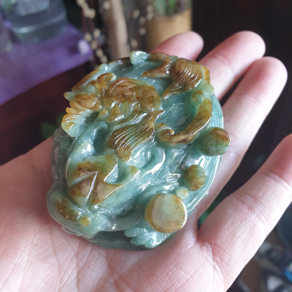 逸品軒~天然緬甸玉A貨-R1953-雙色龍龜擺件手把件 長73mm寬53mm厚29.2mm 顏色漂亮。 龍的九子之一-細節圖2