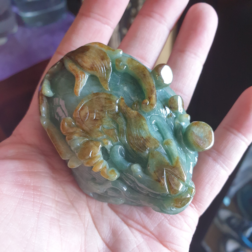 逸品軒~天然緬甸玉A貨-R1953-雙色龍龜擺件手把件 長73mm寬53mm厚29.2mm 顏色漂亮。 龍的九子之一-細節圖3