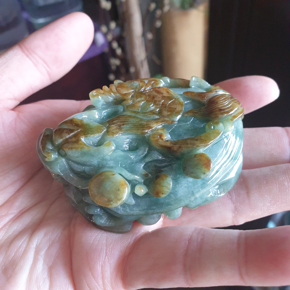 逸品軒~天然緬甸玉A貨-R1953-雙色龍龜擺件手把件 長73mm寬53mm厚29.2mm 顏色漂亮。 龍的九子之一-細節圖5