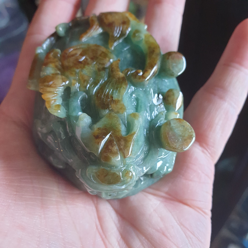 逸品軒~天然緬甸玉A貨-R1953-雙色龍龜擺件手把件 長73mm寬53mm厚29.2mm 顏色漂亮。 龍的九子之一-細節圖8