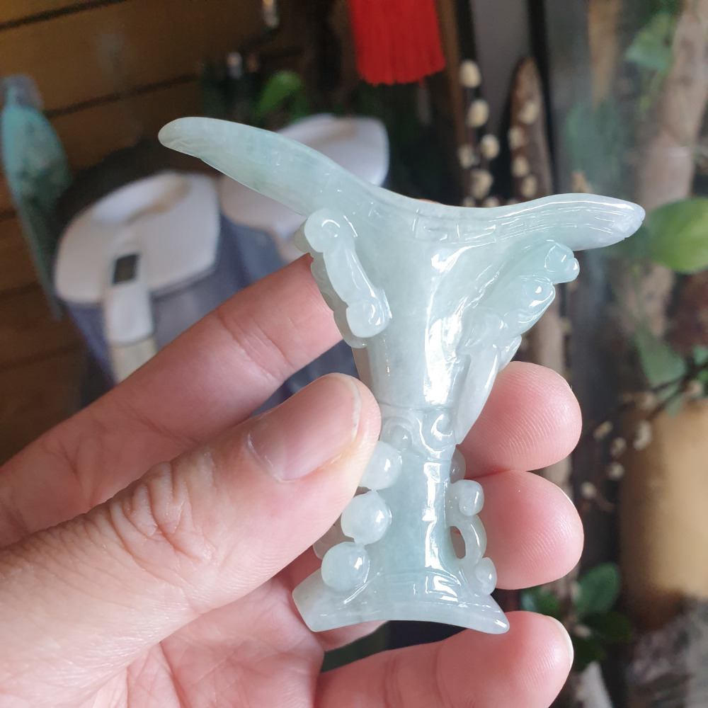 逸品軒~天然緬甸玉A貨-R1957-冰古代酒樽 長61.6mm寬67.8mm厚13.4mm 料子好，種水好。-細節圖5