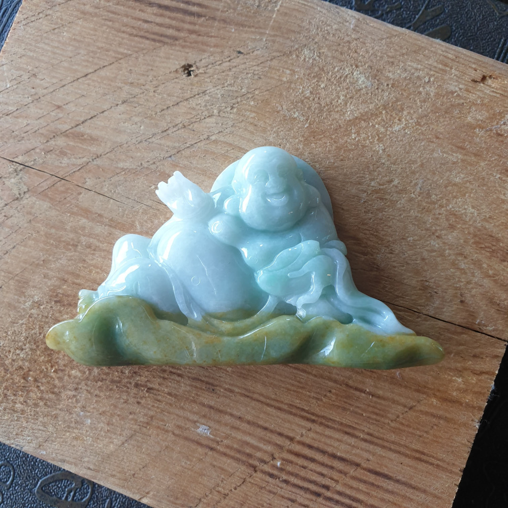 逸品軒~天然緬甸玉A貨-R1963-細糯黃翡立體彌勒佛擺件 高46.5mm寬83.2mm厚13.2mm 玉質細膩-細節圖7