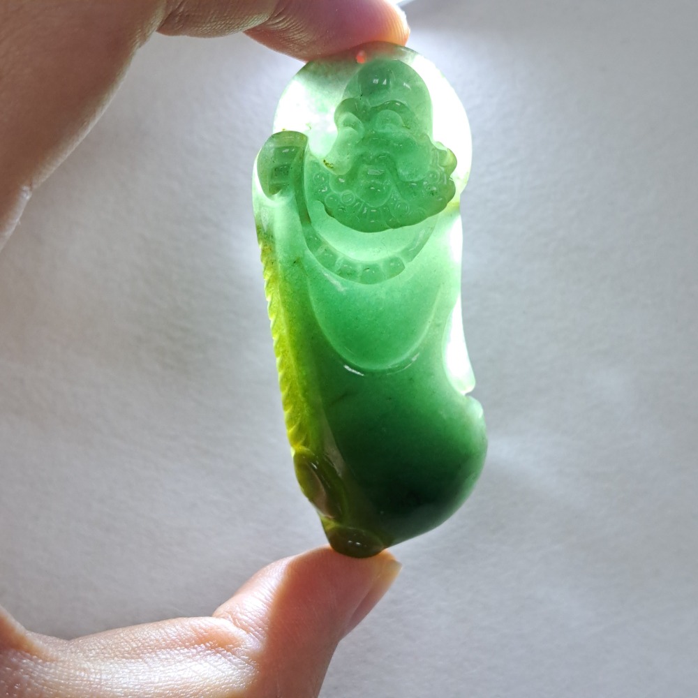 逸品軒～天然緬甸玉A貨-Z5950-油青達摩墜子 長58.2mm寬25.6mm厚7.5mm 💰特價1500元 🔸️濃-細節圖4