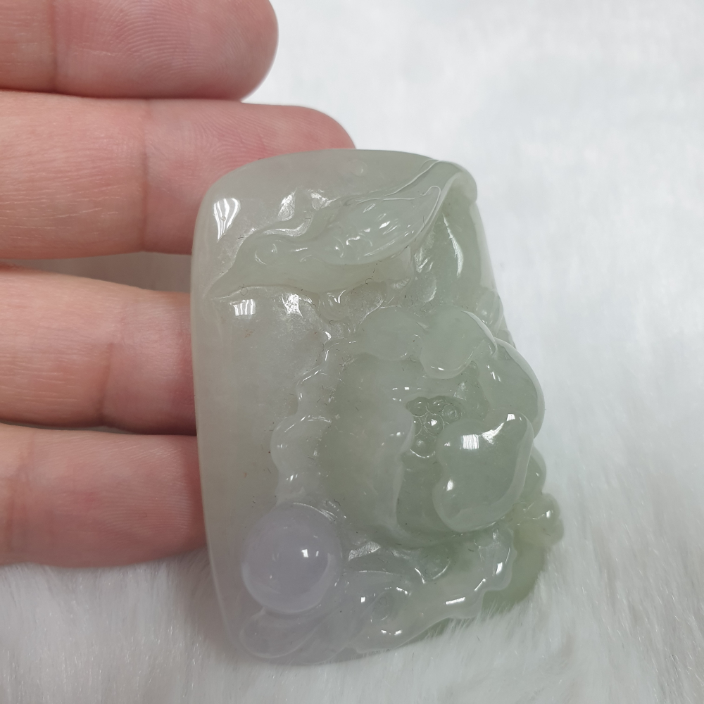 天然緬甸玉A貨-Z5979-冰細糯淡春彩鳥語花香墜子  長47.5mm寬34.6mm厚14.5mm 💰特價2500元-細節圖2