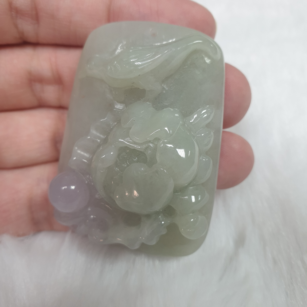 天然緬甸玉A貨-Z5979-冰細糯淡春彩鳥語花香墜子  長47.5mm寬34.6mm厚14.5mm 💰特價2500元-細節圖3