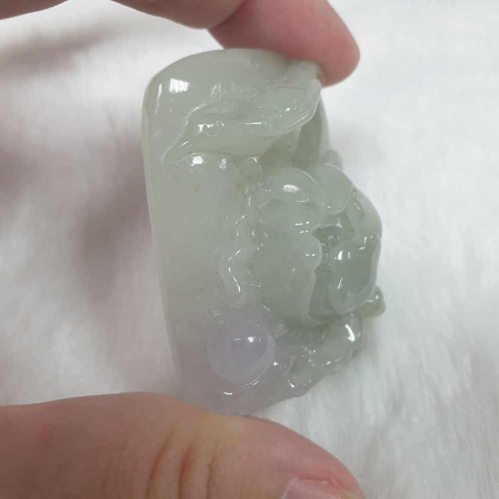 天然緬甸玉A貨-Z5979-冰細糯淡春彩鳥語花香墜子  長47.5mm寬34.6mm厚14.5mm 💰特價2500元-細節圖5