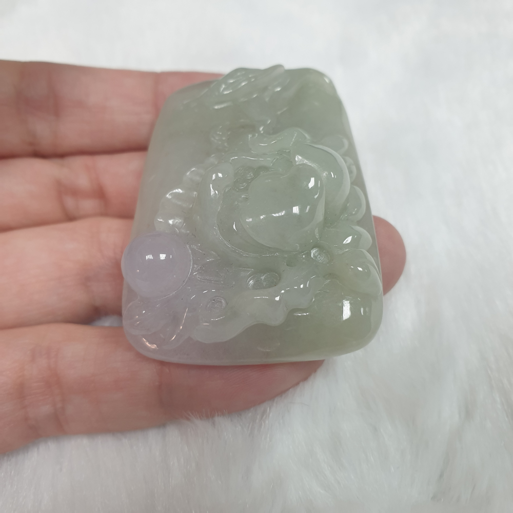 天然緬甸玉A貨-Z5979-冰細糯淡春彩鳥語花香墜子  長47.5mm寬34.6mm厚14.5mm 💰特價2500元-細節圖6