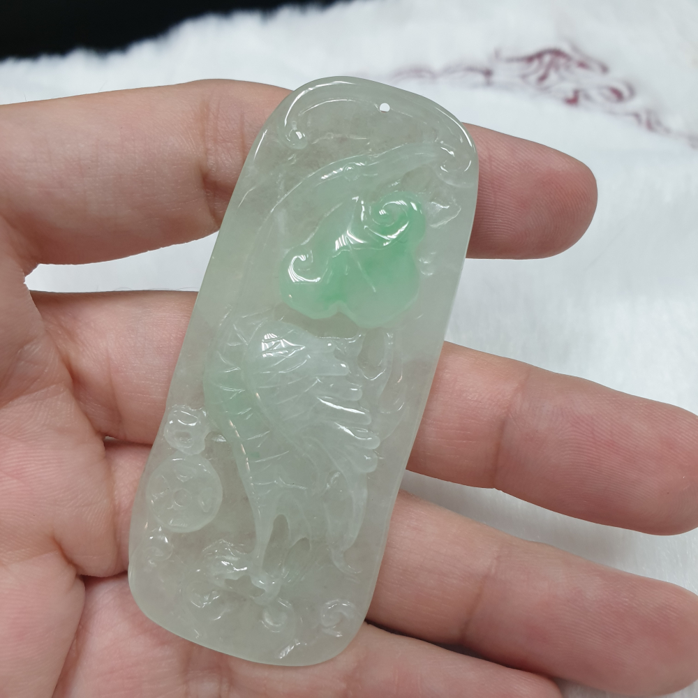 天然緬甸玉A貨-Z5987-冰糯帶綠仙鶴墜子  長62.8mm寬27.8mm厚6.2mm  💰特價2380元-細節圖3