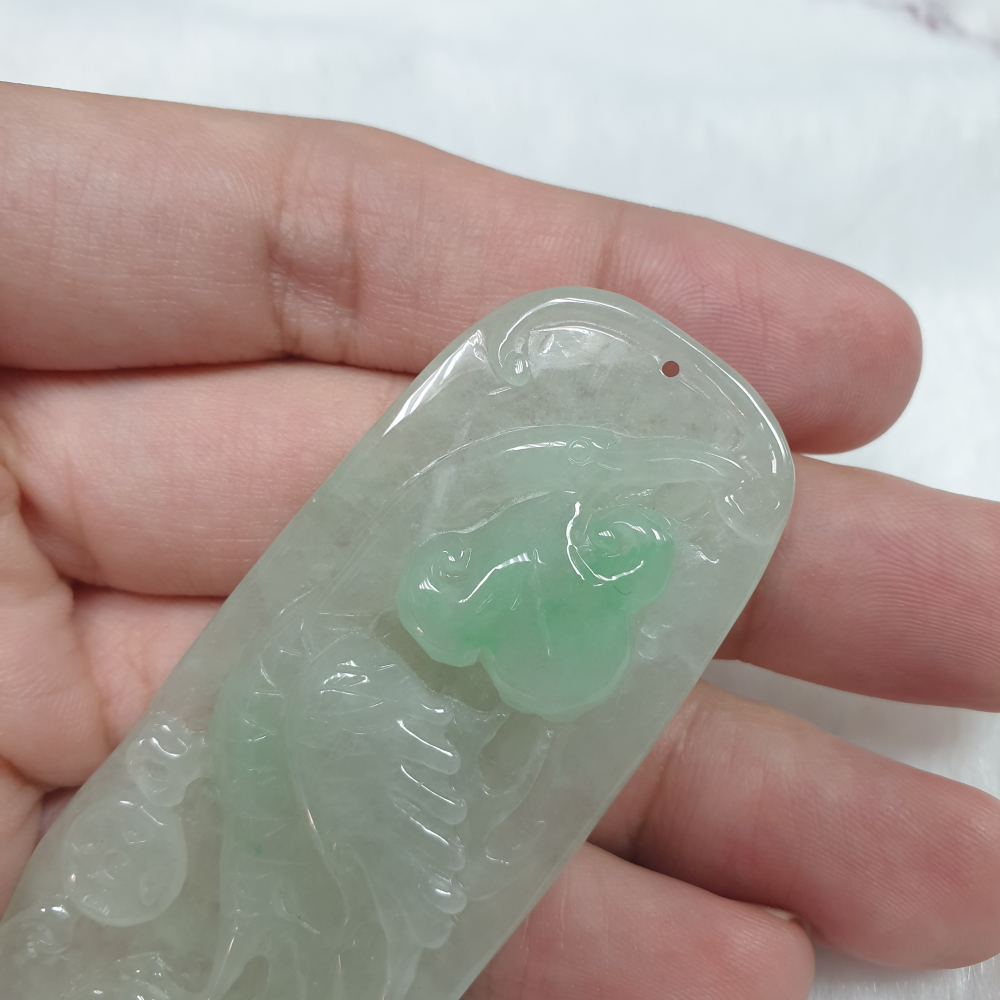 天然緬甸玉A貨-Z5987-冰糯帶綠仙鶴墜子  長62.8mm寬27.8mm厚6.2mm  💰特價2380元-細節圖4