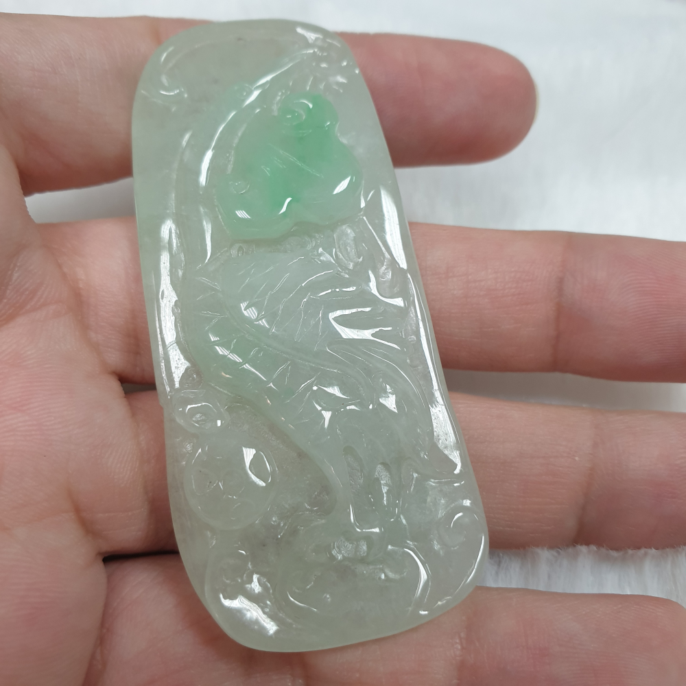 天然緬甸玉A貨-Z5987-冰糯帶綠仙鶴墜子  長62.8mm寬27.8mm厚6.2mm  💰特價2380元-細節圖5