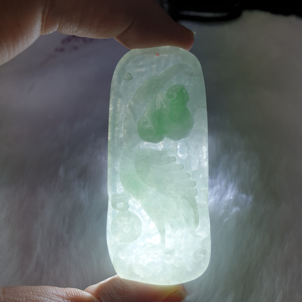 天然緬甸玉A貨-Z5987-冰糯帶綠仙鶴墜子  長62.8mm寬27.8mm厚6.2mm  💰特價2380元-細節圖6