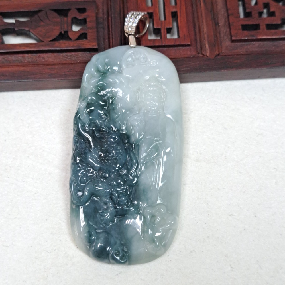 逸品軒～天然緬甸玉A貨-Z5996-飄蘭花玉龍觀音牌 長59.3mm寬29.4mm厚5.6mm 💰特價2500元 🪷-細節圖2